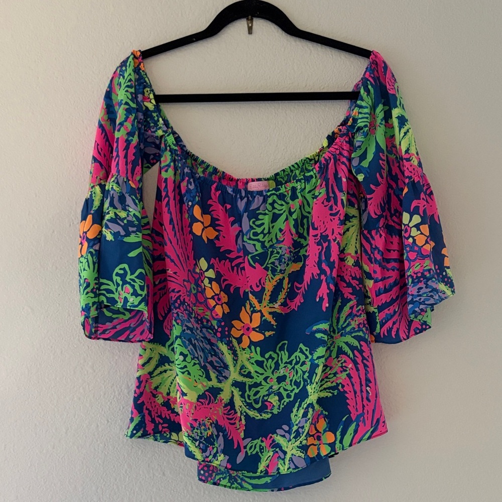 Lilly Pulitzer Off-Shoulder Women's Top - Pink, Green & Blue